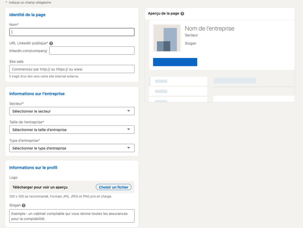 configurer sa page linkedin